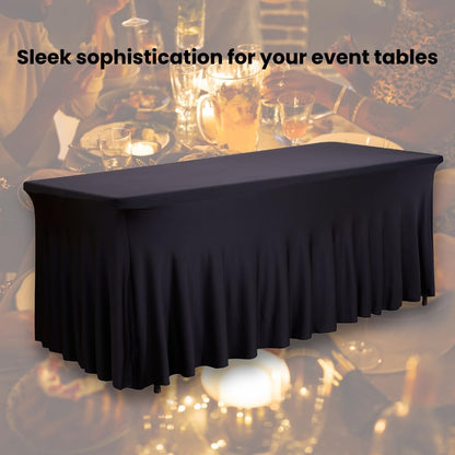 RNOONY 6ft Red Table Skirt for Rectangle Table, Stretch Spandex Table Skirt with Pleated Ruffles, Elastic Table Cover and Cocktail Tablecloths for Valentines Day Tablecloth, Parties and Weddings