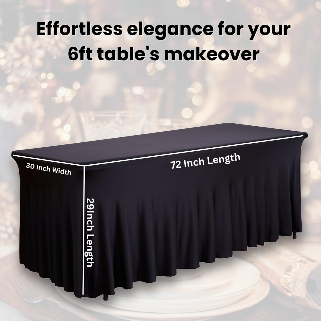 RNOONY 6ft Red Table Skirt for Rectangle Table, Stretch Spandex Table Skirt with Pleated Ruffles, Elastic Table Cover and Cocktail Tablecloths for Valentines Day Tablecloth, Parties and Weddings