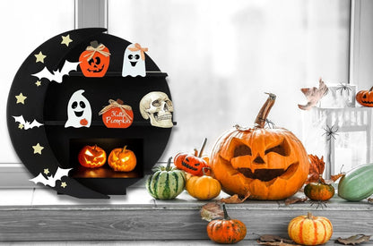 Moon Shelf for Crystals| X Large - Crystal Shelf, Wooden Moon Wall Decor, Witchy Halloween Decor Gothic (Black)