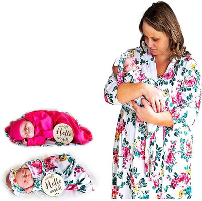 Mommy and Me Robe and Swaddle Set, Maternity Robe for Hospital