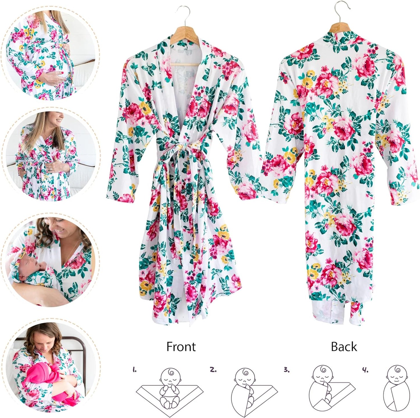 Mommy and Me Robe and Swaddle Set, Maternity Robe for Hospital-Delivery, Mom and Baby Matching Outfits Hospital