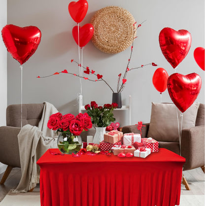 RNOONY 6ft Red Table Skirt for Rectangle Table, Stretch Spandex Table Skirt with Pleated Ruffles, Elastic Table Cover and Cocktail Tablecloths for Valentines Day Tablecloth, Parties and Weddings