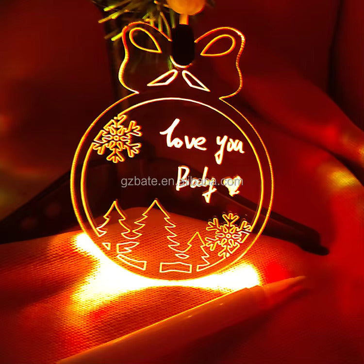 Enchanting Acrylic Glowing Christmas Tree Ornaments – Customizable Glittering Holiday Decor